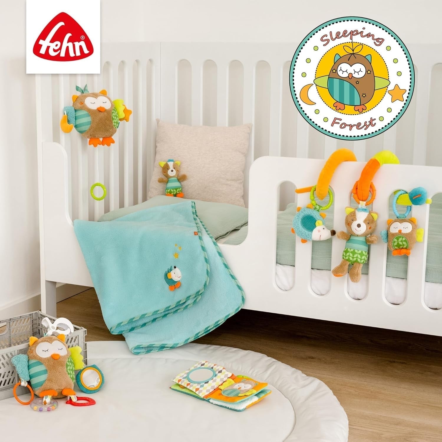 Fehn Activity Spiral Sleeping Forest - jucărie de cărucior pentru pipăit și prindere - jucărie pentru copii pentru pat, parc, cărucior pentru sugari și scaun auto - jucărie de activitate motorie pentru bebeluși și copii mici de la 0+ luni Jucarii Bebe Naty Shop