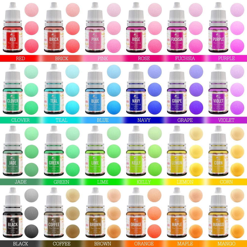 Colorant alimentar 24 de culori - Coloranți alimentari lichizi pentru coacerea prăjiturilor, fursecurilor, macaroanelor, decorare și gătit - Colorant alimentar vibrant pentru aerografare, fondant - 6 ml fiecare