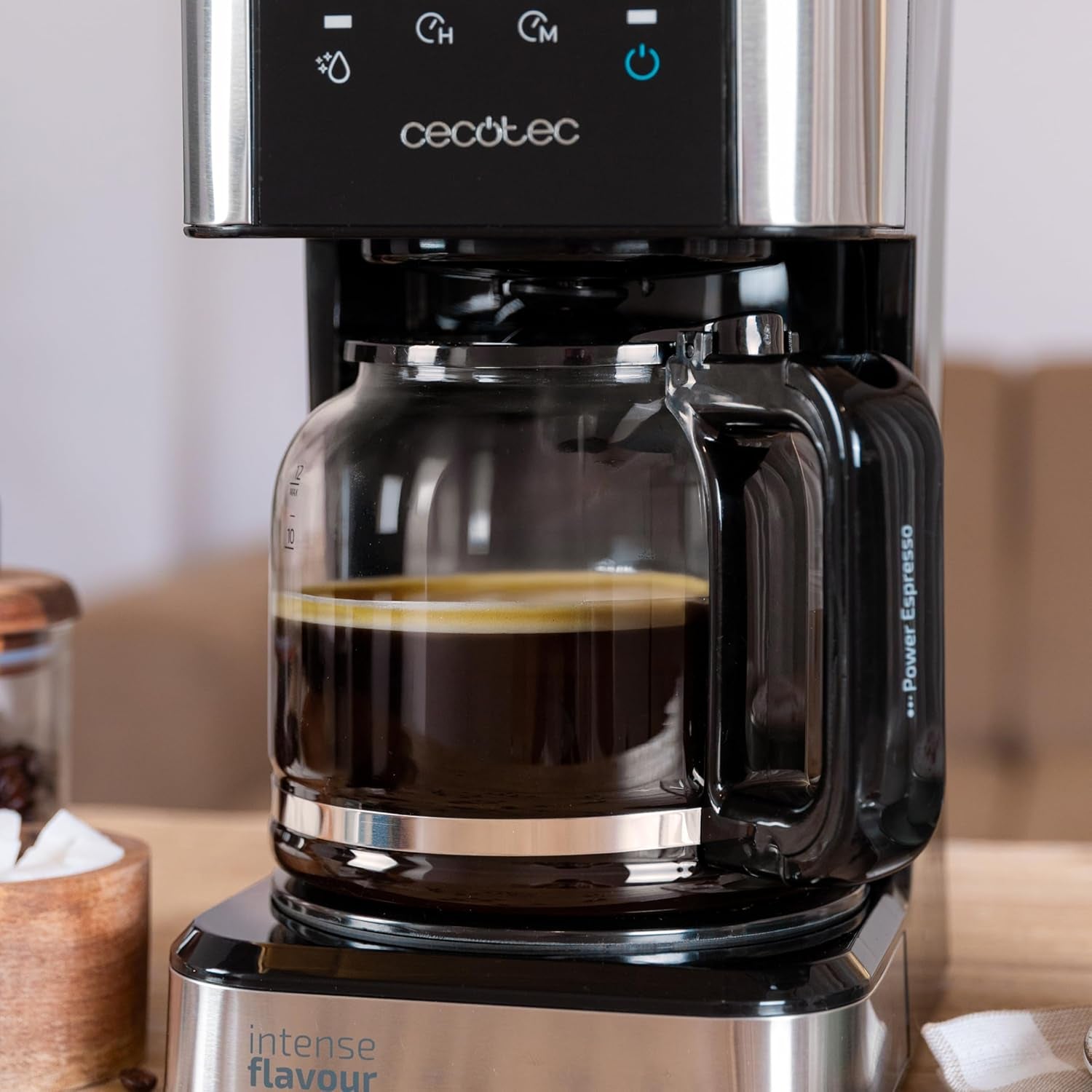 Espressor cu filtru Cecotec Coffee 66 Drop and Touch, putere 950 W, 1,5 L, 12 cești, ecran tactil, carafă din sticlă, cronometru 24 de ore, 6 comutatoare, filtru reutilizabil tip plasă