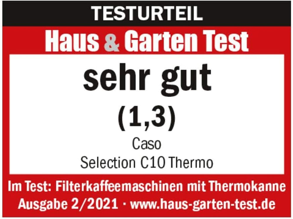 Cafetieră CASO Selection C 10 Thermo Design – Carcasă din oțel inoxidabil, carafă izotermă de 1,2 l (10 cești), comenzi tactile și cronometru, funcție Aroma PLUS, filtru permanent, filtru anti-picurare