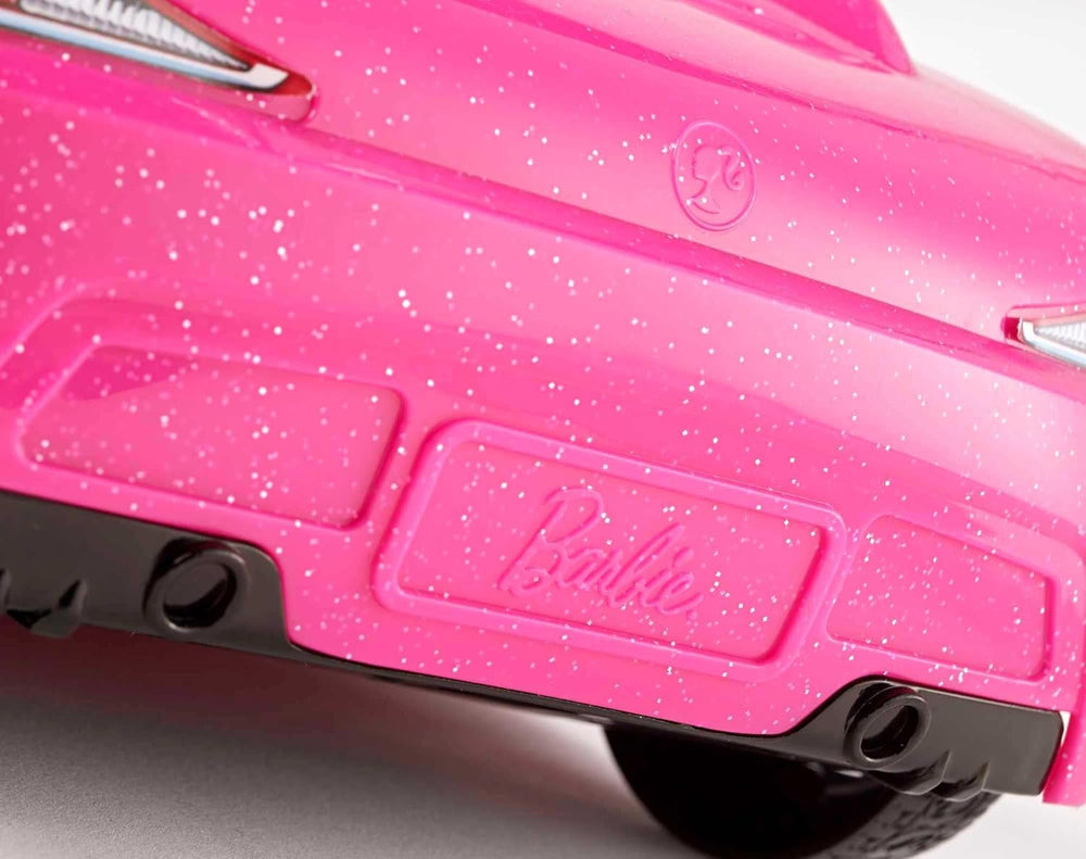 Păpușă Barbie și decapotabilă roz cu sclipici, anvelope realiste, logo, jucărie pentru vârste de la 3 ani în sus, DJR55