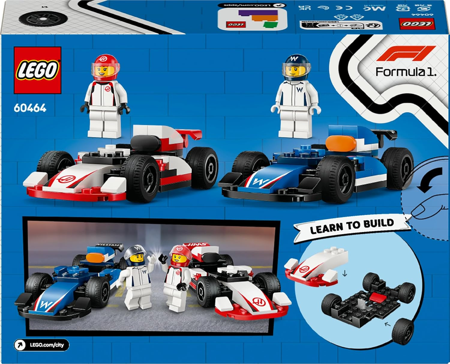 LEGO City F1 Williams Racing & Haas F1 Race Cars - Toy Formula 1 Building Models with 2 Driver Minifigures & Start Lights - Small Gift Idea for 4+ Year Old Toddlers, Boys & Girls - 60464