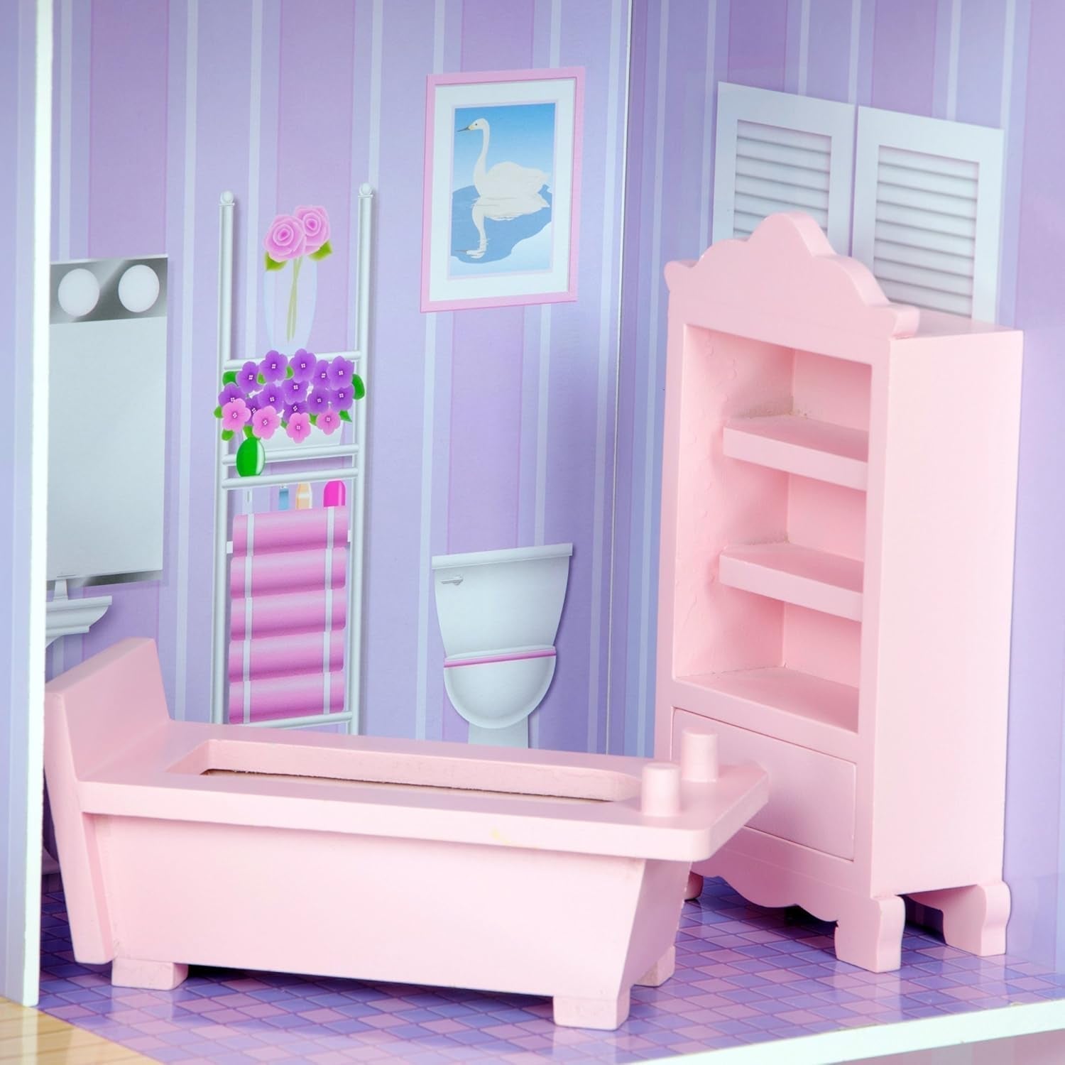 Olivia's Small World Giant Dollhouse, casă mare de păpuși din lemn cu mobilier și accesorii, casă de păpuși cu 3 etaje pentru copii, casă de păpuși pentru păpuși de 12", 3 ani + Casute de papusi Naty Shop