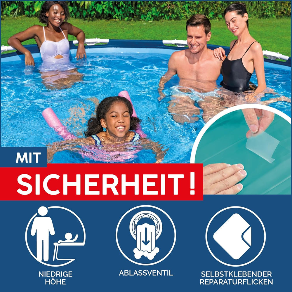 Set piscină Bestway Steel Pro Frame cu pompă de filtrare Ø 305 x 76 cm, albastru închis, rotundă