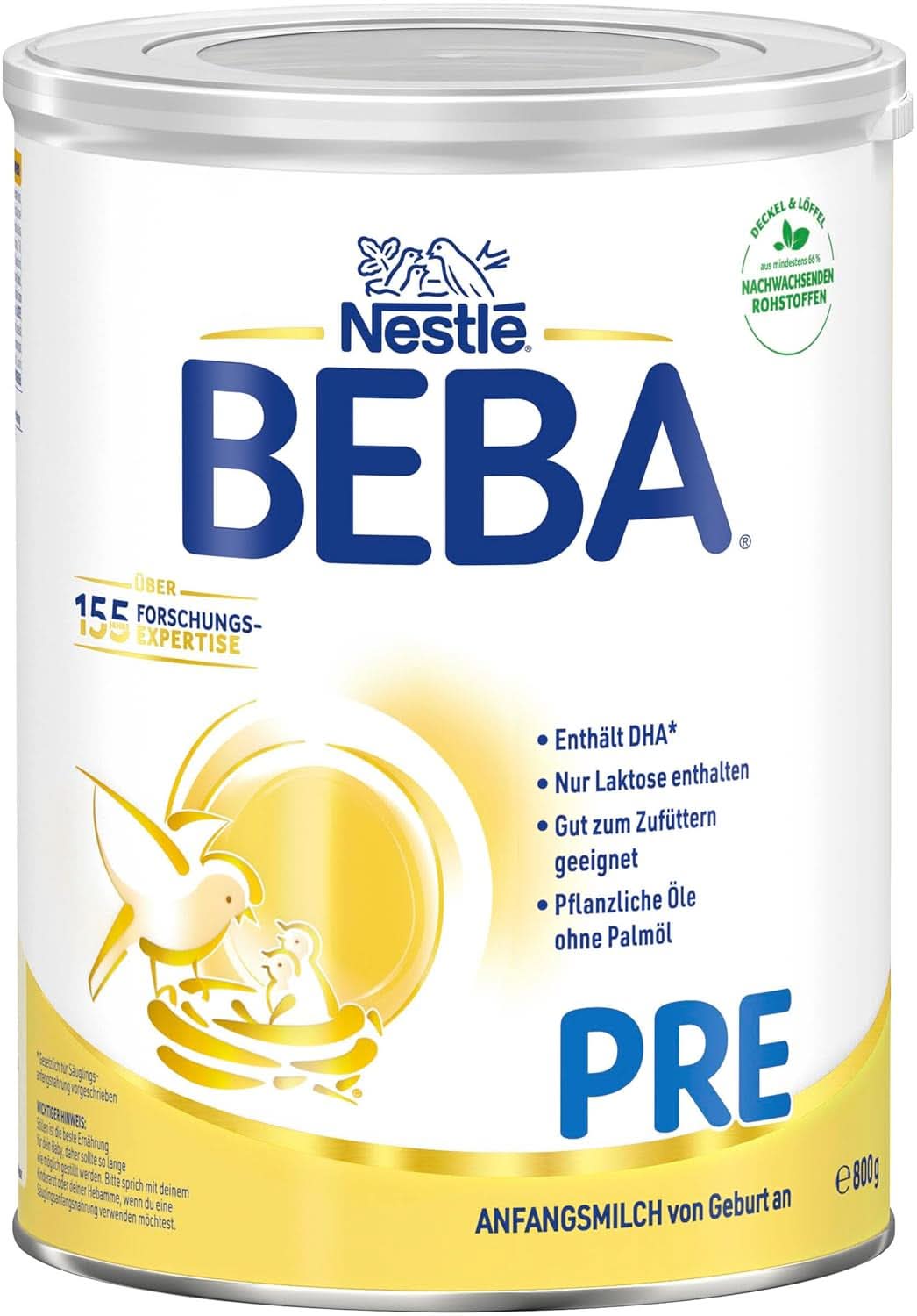 BEBA PRE Lapte inițial de la naștere, hrană pentru copii cu DHA, doar lactoză, fără ulei de palmier, pachet 3 (3 x 800 g) Naty Shop