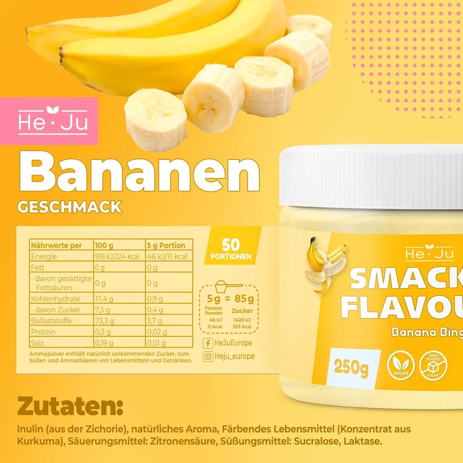 He-Ju, Pudră cu aromă de banane, 250 grame Arome Naty Shop