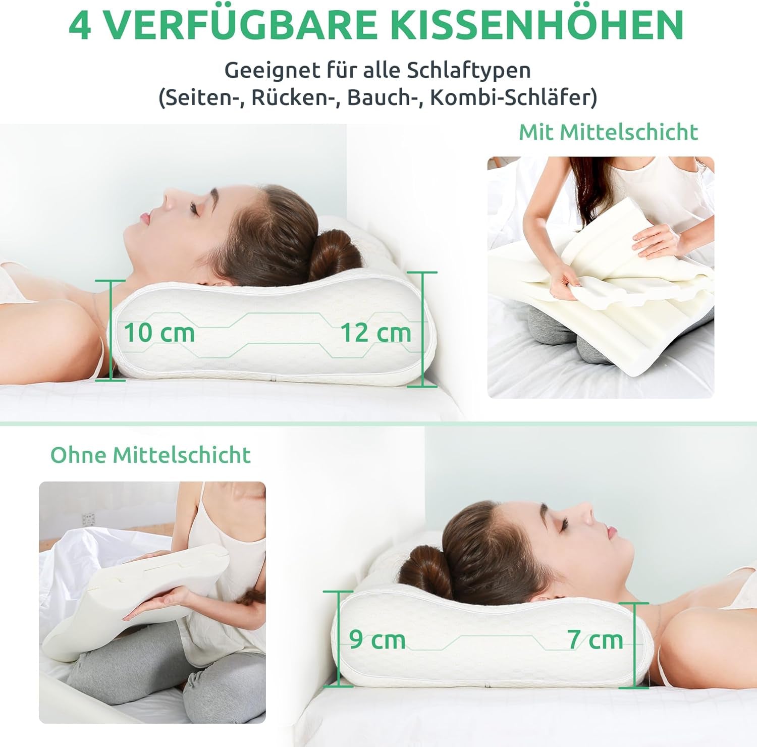 UTTU Memory Foam Sandwich Pillow, Neck Pain Relief Pillow, Ergonomic Neck Pillow, Adjustable Memory Foam Pillow 60X36X12/10Cm Perne ortopedice cervicale Naty Shop
