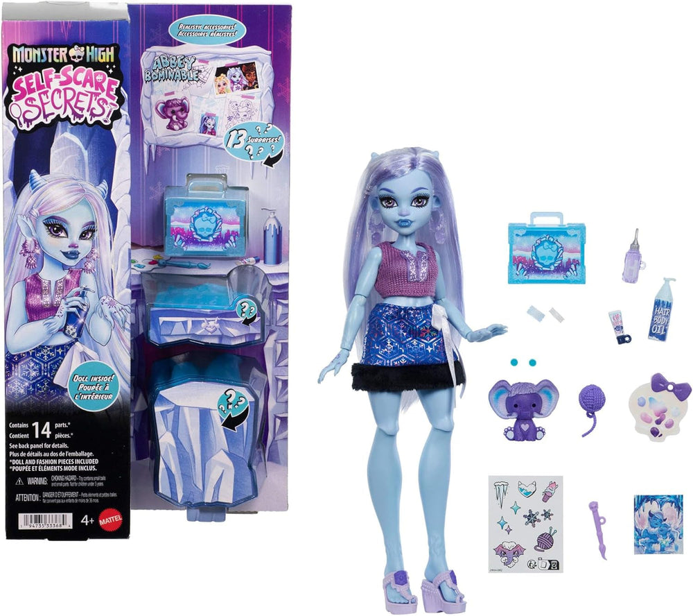 Monster High Self-Scare Secrets Abbey Bominable Puppe und Zubehörset mit 13 realistischen Überraschungen wie Henna, Zeichnungen und Häkeleien, JHK44