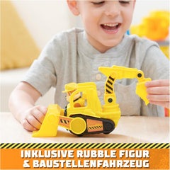 Rubble & Crew - Kran-Spielset Baupfoten Hof 68 cm, mit Rubble-Figur, Planierraupen-Fahrzeug und 340 g Build-it Kinetic Sand, Licht und Sound, ab 3 Jahren