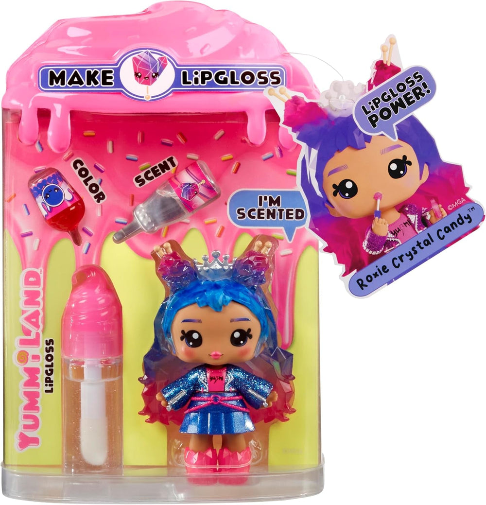 Yummiland Lip Gloss Doll - Roxie Crystal Candy - Inklusive DIY Lipgloss-Set, Geeignet für Kinder ab 4 Jahren, Rosa, Series 2