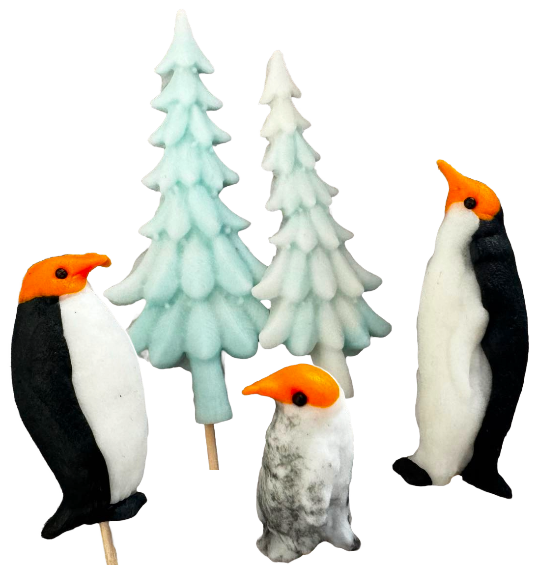 Set 5 decoratiuni comestibile din pasta de zahar, Craciun, pinguini si braduti Decoratiuni din Pasta de Zahar Naty Shop