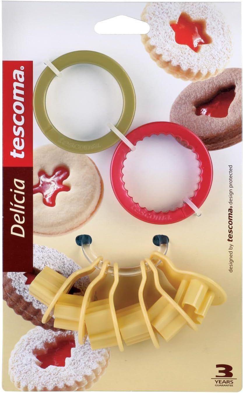 Forme de biscuiți de Crăciun Tescoma 630912 pentru fursecuri Linzer Delicia, 8 bucăți, verde/galben/roșu