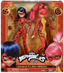 BANDAI - Miraculous World: Shanghai, die Legende von Ladydragon - Puppen - Ladybug & Lady Dragon - Puppen mit Gelenken, 26 cm - P50368