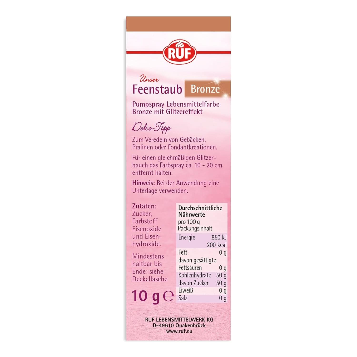 RUF Fairy Dust, praf de sclipici comestibil într-o sticlă cu pompă pentru pulverizare, 10 grame Sprinkles Naty Shop