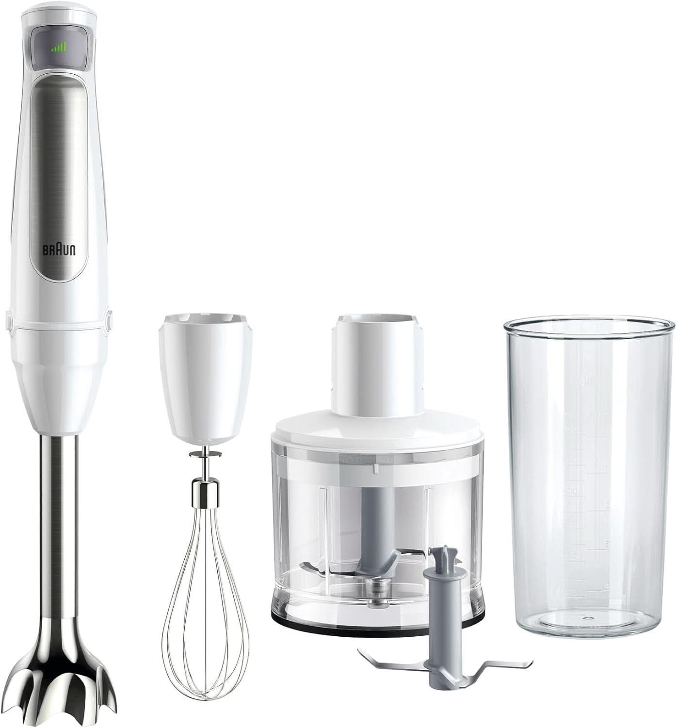 Braun Multiquick 7 MQ 7035X Stabmixer - Pürierstab Mit Abnehmbarem Edelstahl Mixfuß Mit Activeblade Technologie Zum Pürieren Der Härtesten Zutaten, Inkl. 3-Teiliges Zubehör Set, 1000 Watt, Schwarz Bucatarie Naty Shop Weiß Zerkleinerer (500 G)