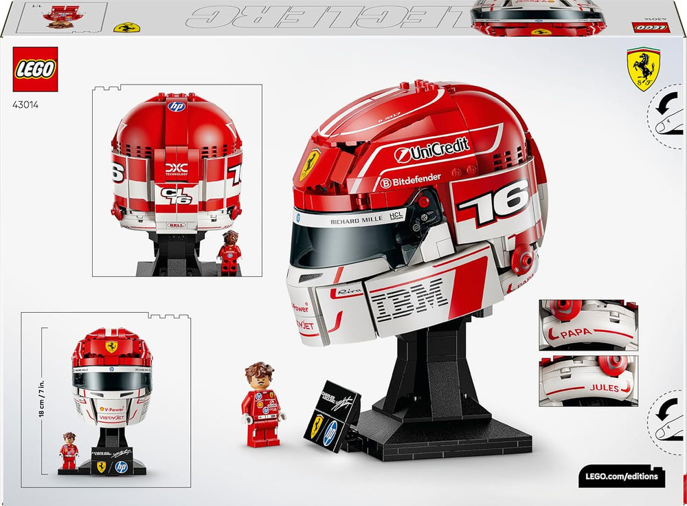 LEGO Editions Scuderia Ferrari HP Charles Leclerc Helm - F1 Merchandise - Ausstellungsmodell Bausatz mit sammelbarer Minifigur - Geschenk für Jungen ab 14 Jahren und Erwachsene Motorsportfans - 43014