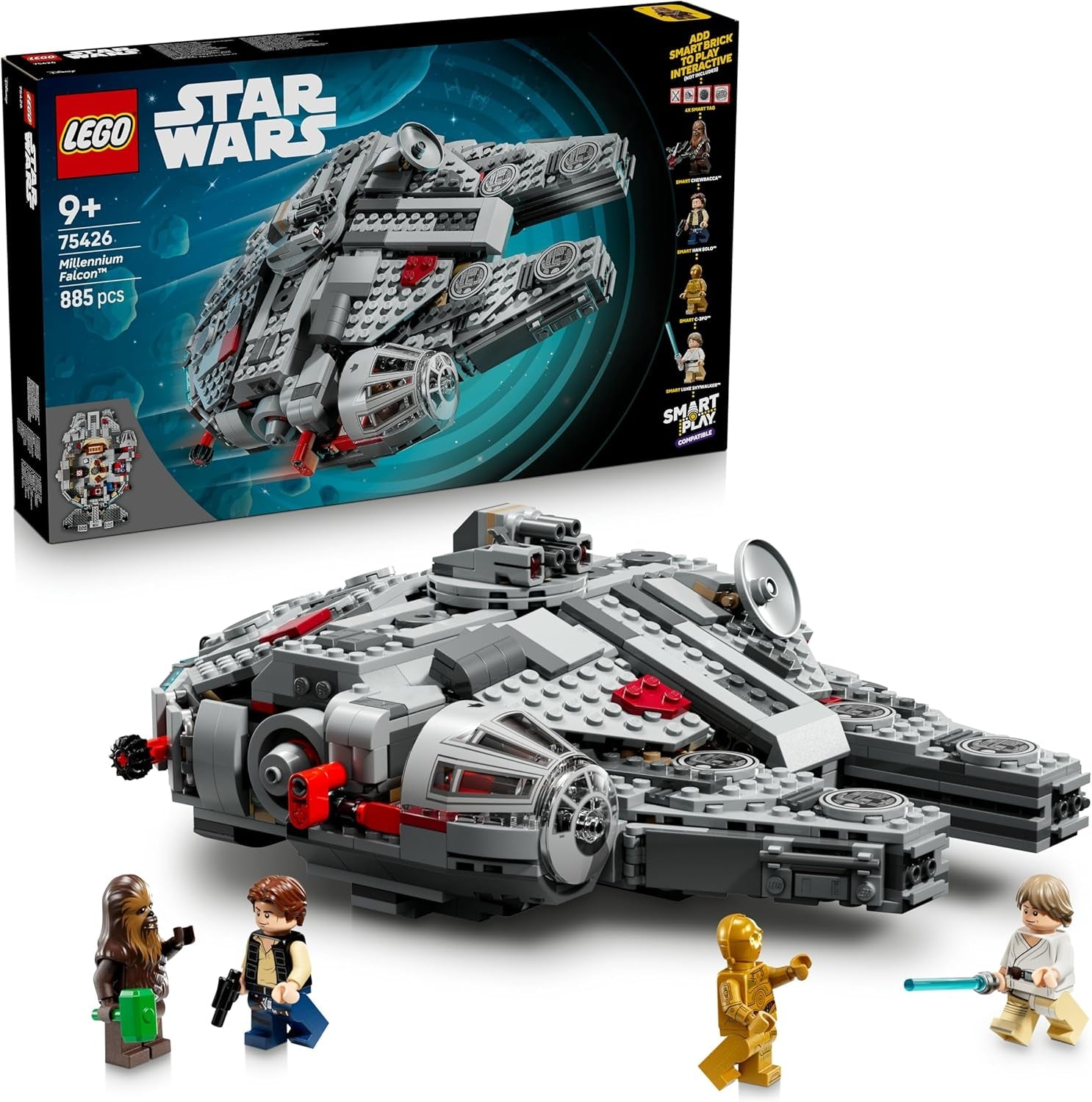 LEGO Star Wars 75426 SMART Play: Millennium Falke Modell - Kompatibles Interaktives Spielzeug inkl. 4 SMART Tags und 4 Minifiguren - Geschenkidee für Jungen und Mädchen ab 9 Jahren und erwachsene Fans