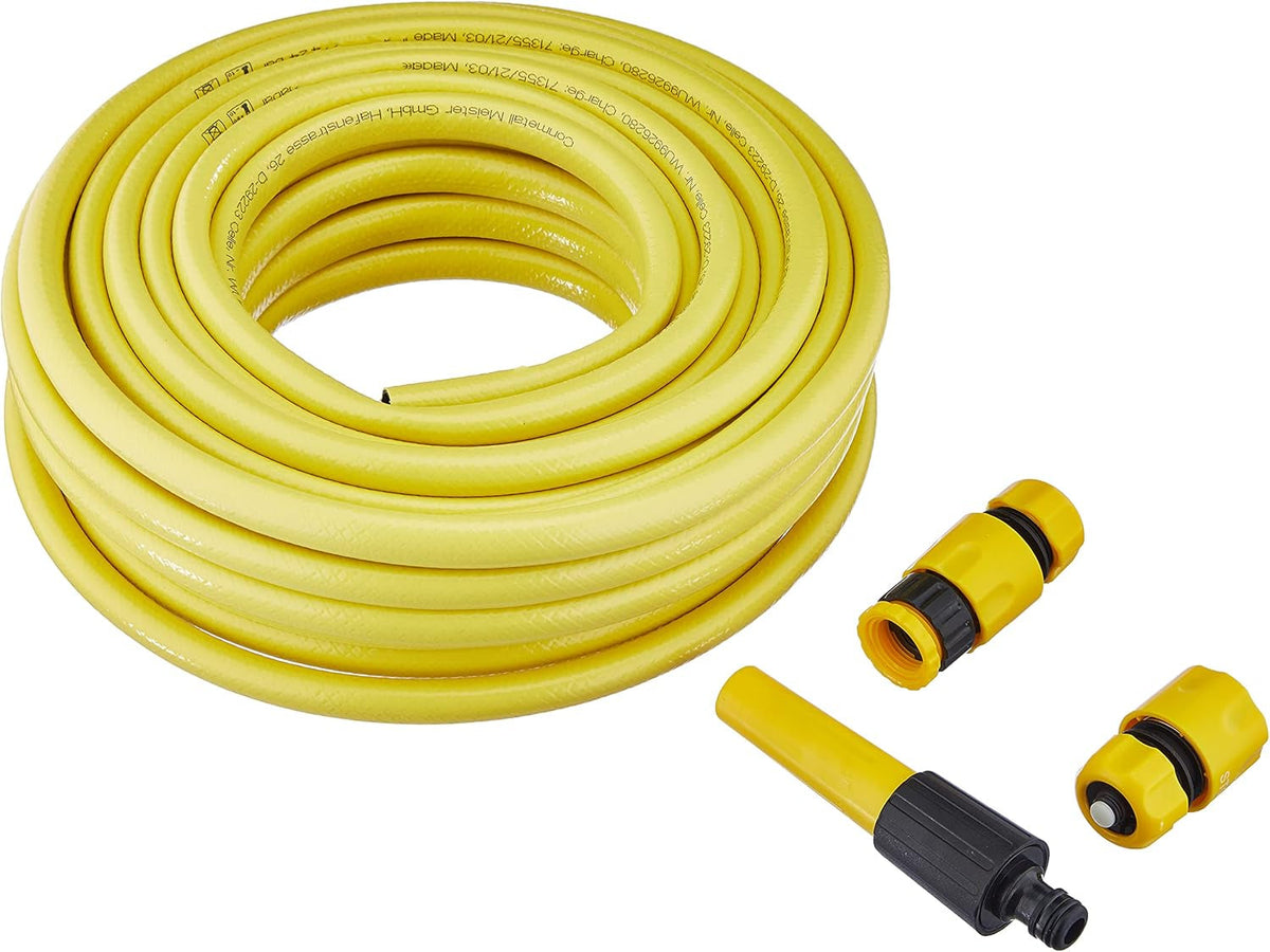 Furtun Meister țesut încrucișat, 12,7 mm (1/2 inch) - Lungime 20 m - Include fitinguri - Pentru udarea suprafețelor mici - Rezistent la strivire și abraziune - Rezistent la UV / Furtun de grădină / Furtun de apă / 9926280