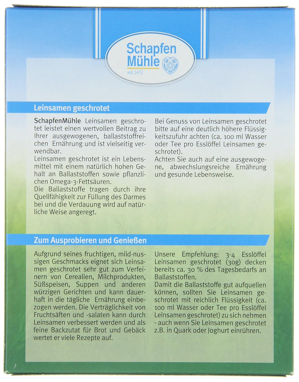 Semințe de in măcinate Schapfen Mill, pachet de 200 g