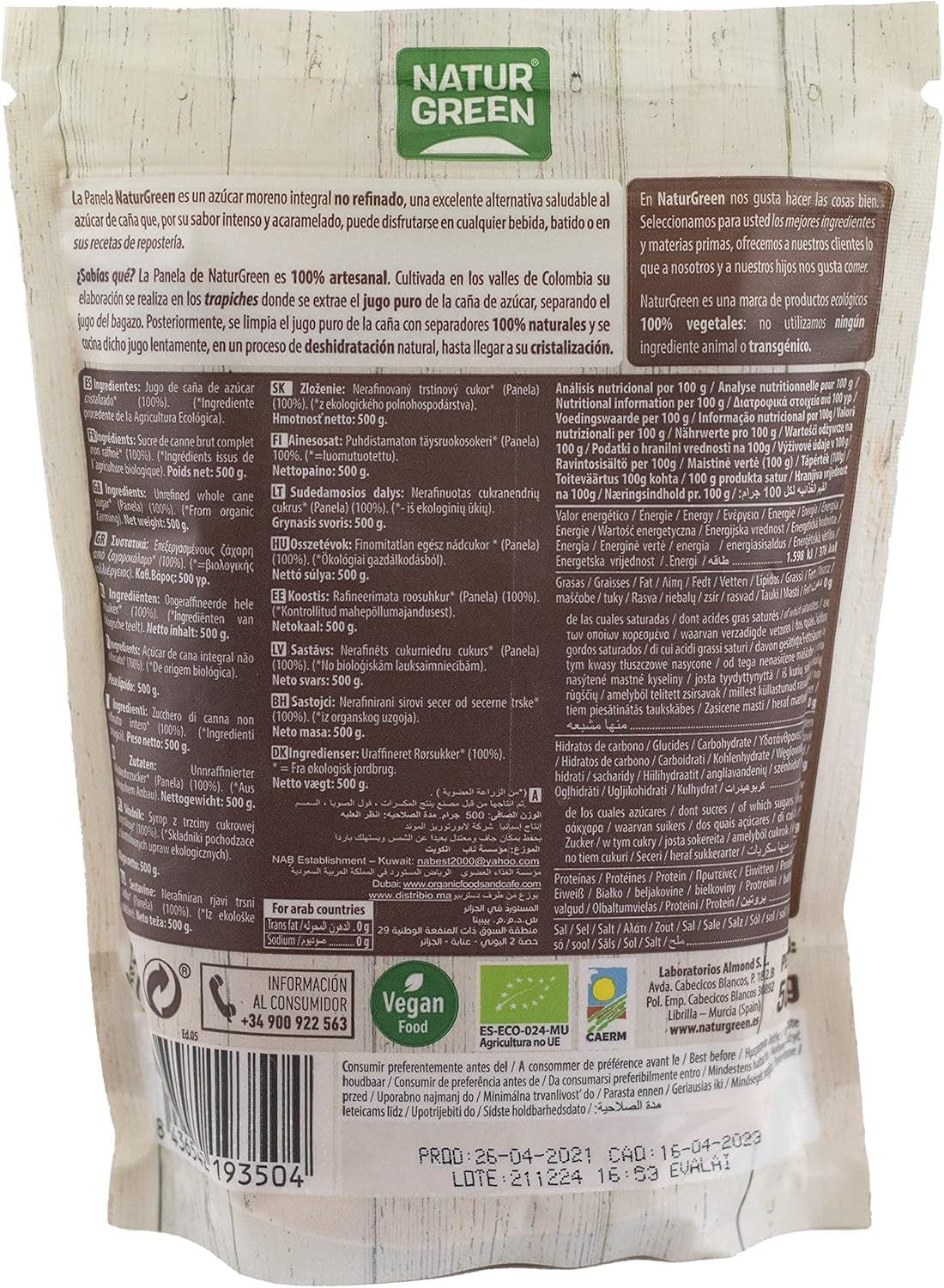 - Organic Crystallised Panel, Pure Sugar, Ecological Sweetener, Natural Sugarcane Juice - 500G, Pack of 12 Indulcitori Naty Shop