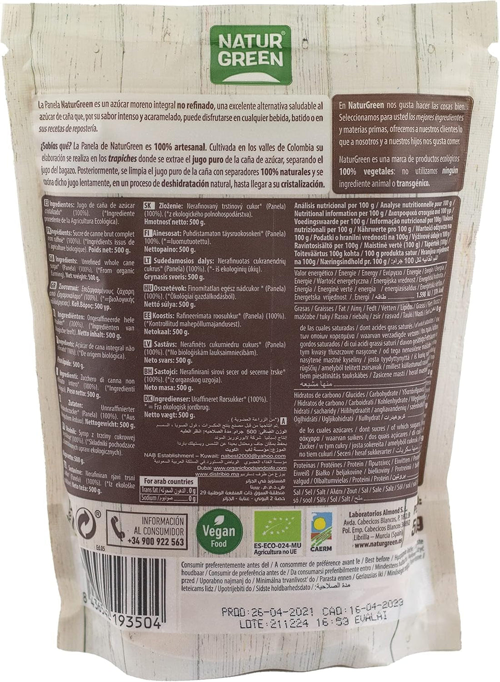 - Organic Crystallised Panel, Pure Sugar, Ecological Sweetener, Natural Sugarcane Juice - 500G, Pack of 12 Indulcitori Naty Shop