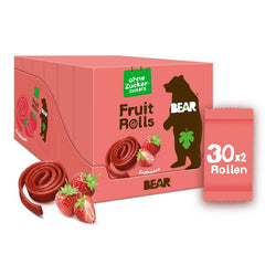 Rulouri de fructe BEAR cu căpșuni, 100% ingrediente naturale, 30 x 20 grame Produse deshidratate Naty Shop Căpșuni