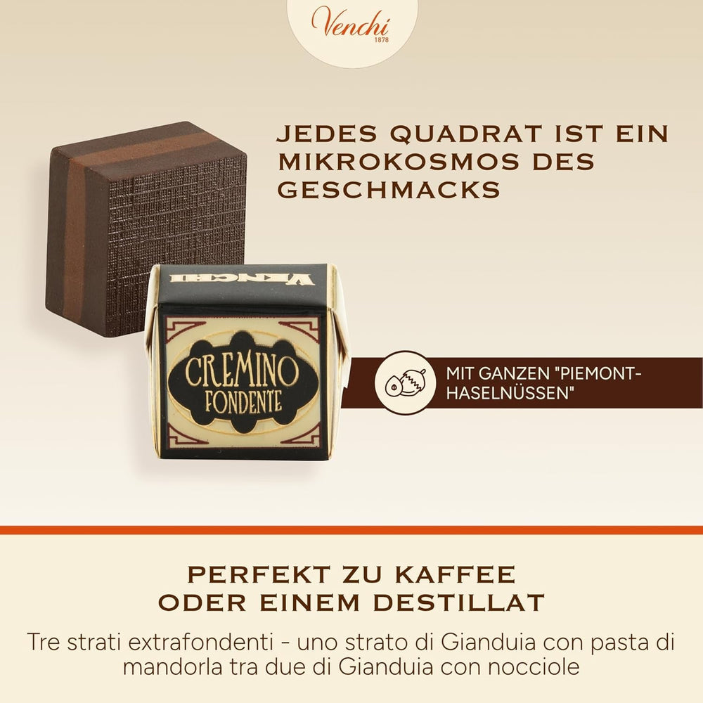 Venchi - Cremino Extra Black Chocolate - Ciocolată neagră cu pastă de migdale și „alune de pădure piemonteze IGP”, 1 kg, fără gluten, fără coloranți și fără conservanți