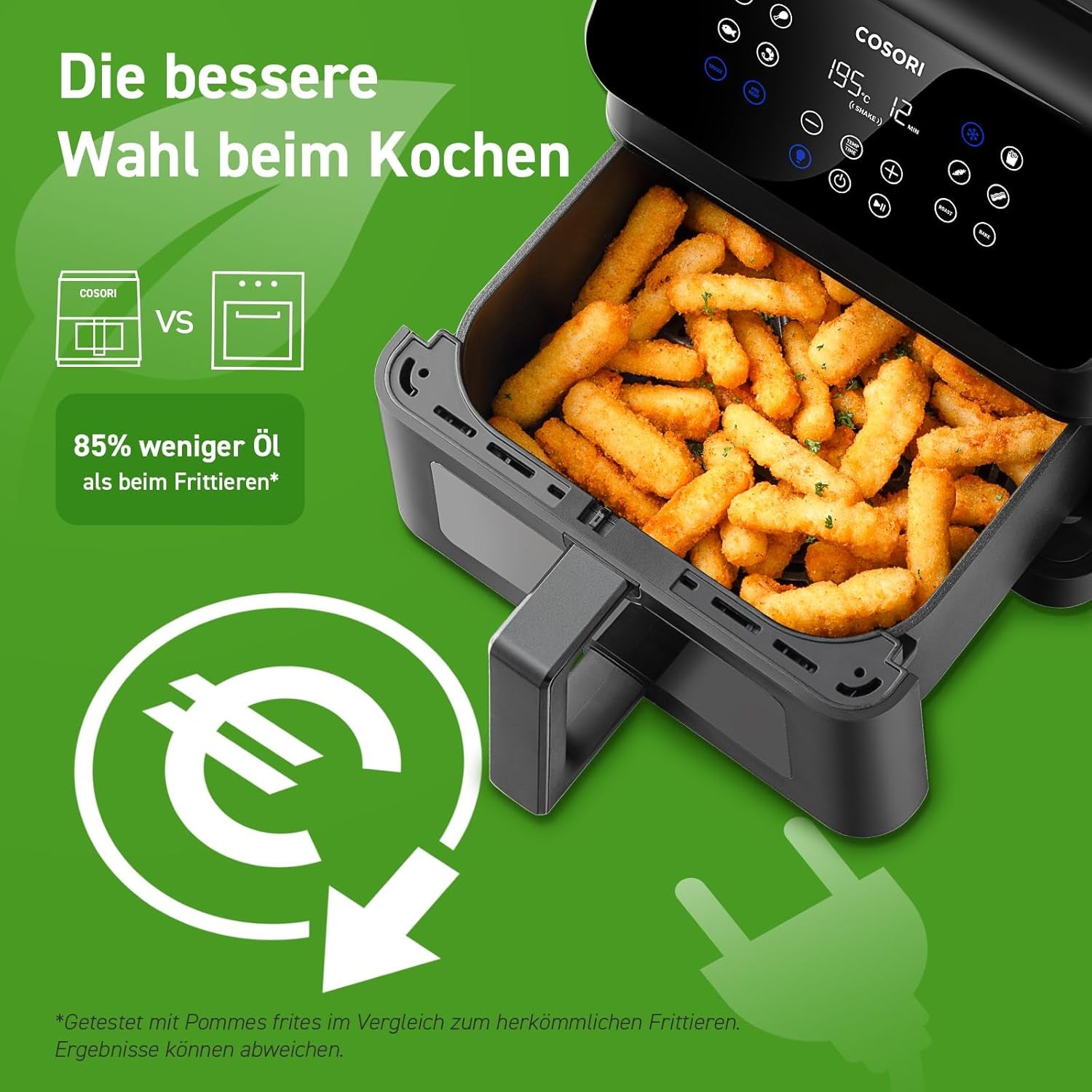 COSORI Hot Air Fryer Airfryer, 12-In-1 Air Fryer XXL 6.2L, Hot Air Fryer cu fereastră de vizualizare și memento de agitare, 80 de rețete Electrocasnice Naty Shop