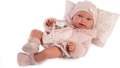 Antonio Juan Puppen für Neugeborene, Winterpfeife, realistische Babypuppe, 42 cm, mit rosa Kleidung, Schnuller und Kissen im Lieferumfang enthalten