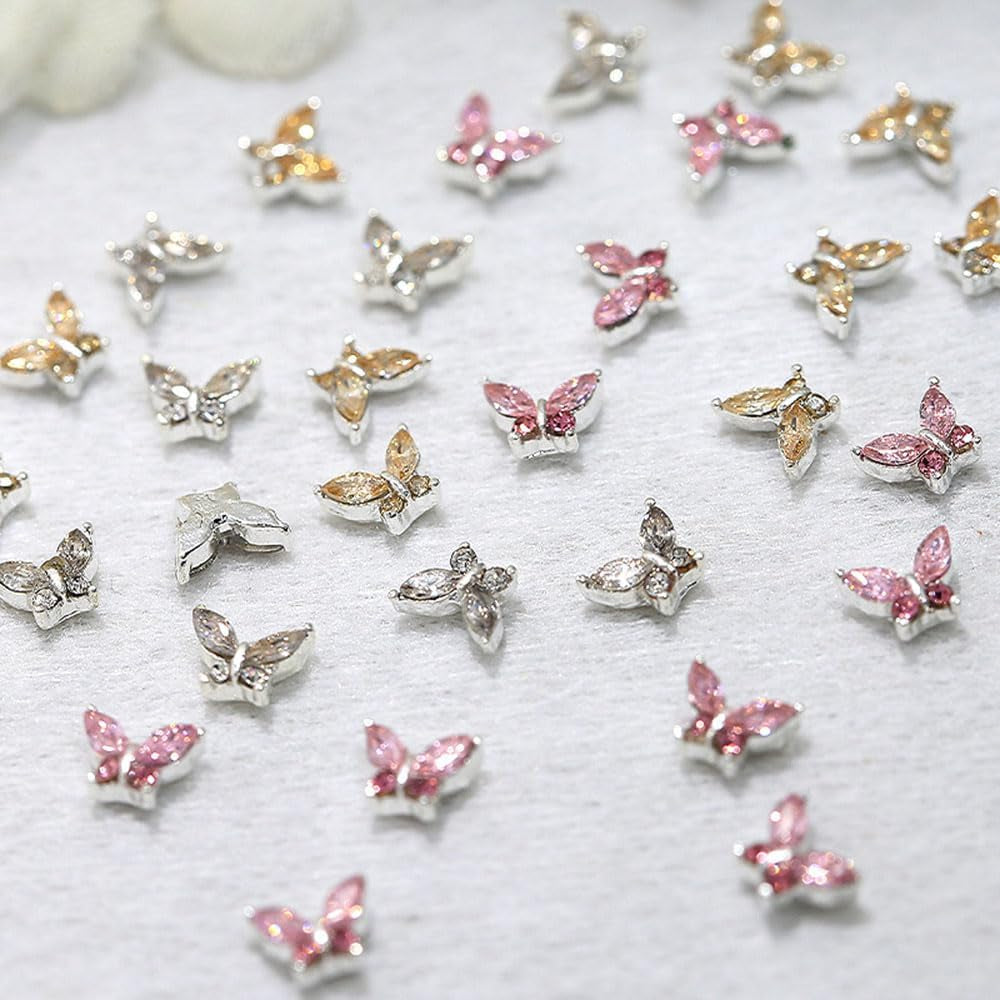 Mini fluture zirconiu unghii brelocuri Y2K alb șampanie roz stras cristal fluturi brelocuri unghii 3D fluture design unghii brelocuri fluturi unghii decorare unghii artă brelocuri accesorii unghii