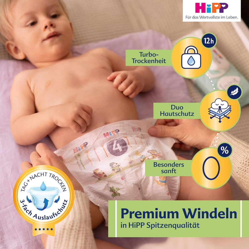 Scutec HiPP Extra Soft Premium Mărimea 1 Nou-născut 2-5 kg, 72 bucăți (3 pachete a câte 24), cu protecție anti-scurgere în 3 moduri și protecție dublă a pielii