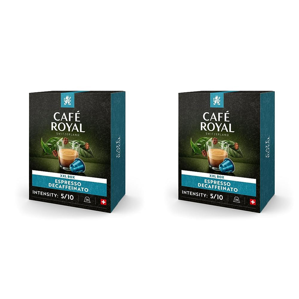 Café Royal Espresso Decaffeinato 36 Kapseln für Nespresso Kaffee Maschine - 5/10 Intensität - UTZ-zertifiziert Kaffeekapseln aus Aluminium (Packung mit 2)