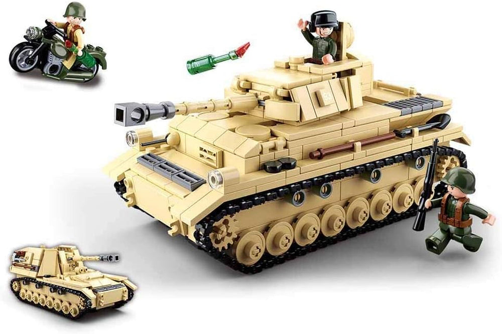 Sluban Klemmbausteine SL95565, WWII - Deutscher Panzer [M38-B0693], Spielset, Klemmbausteine, Soldaten, mit Spielfigur, Army WWII, Multi Color