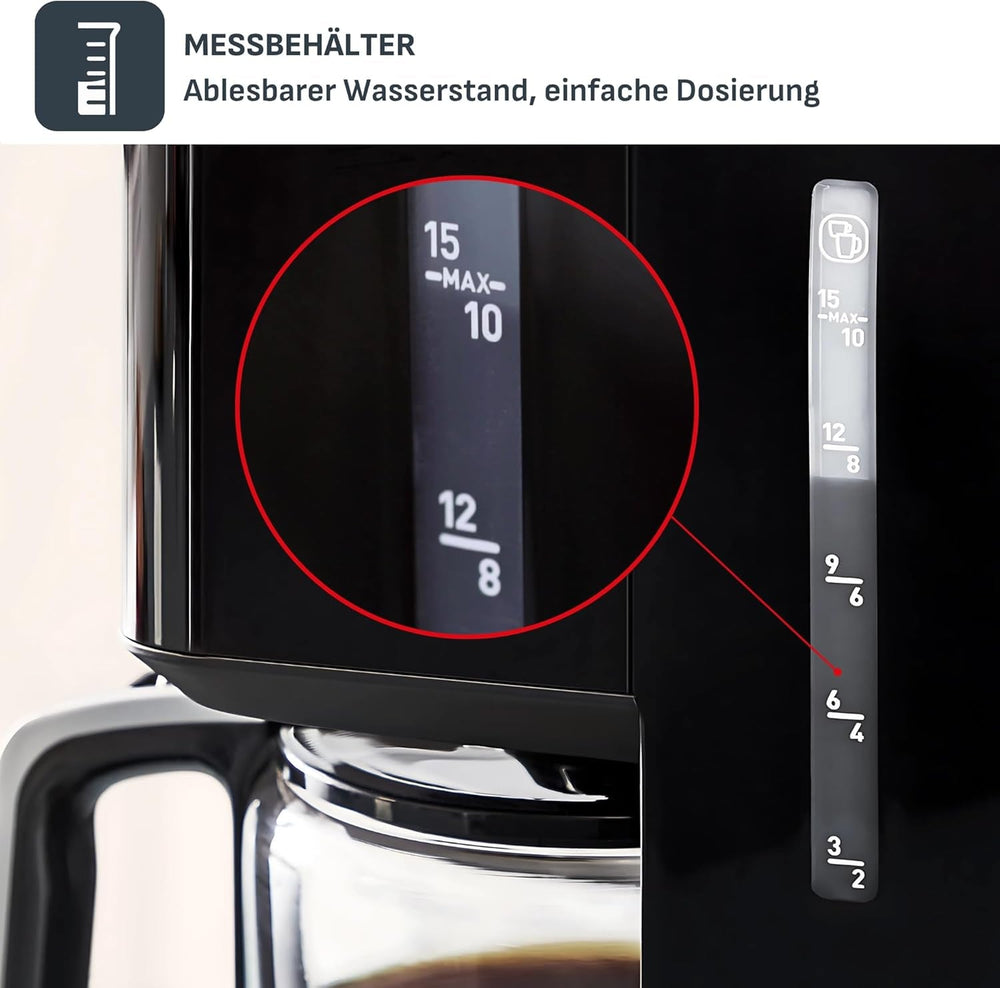 Espressor Tefal Smart'n Light cu temporizator, espressor cu filtru programabil 1,25 l, funcție de aromă pentru o aromă intensă, funcție de menținere la cald, anti-picurare și ușor de curățat, negru