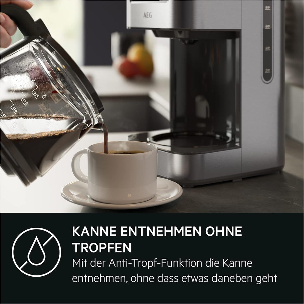 Espressor AEG Deli 5, 1,5 l, temporizator programabil, funcție de menținere la cald, oprire de siguranță, indicator nivel apă, dozaj optim, funcție anti-picurare, oțel inoxidabil, CM5-1-6ST