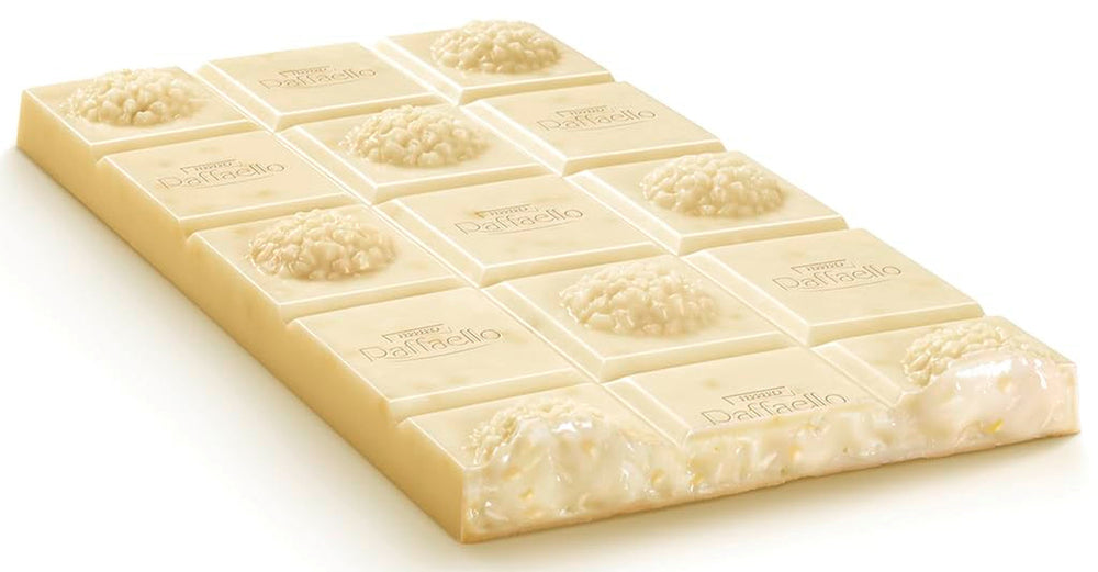 Baton de ciocolată Ferrero Raffaello – Cadou de Ziua Îndrăgostiților pentru el și ea – Ciocolată albă cu cremă de cocos și migdale – 1 baton de ciocolată x 90g