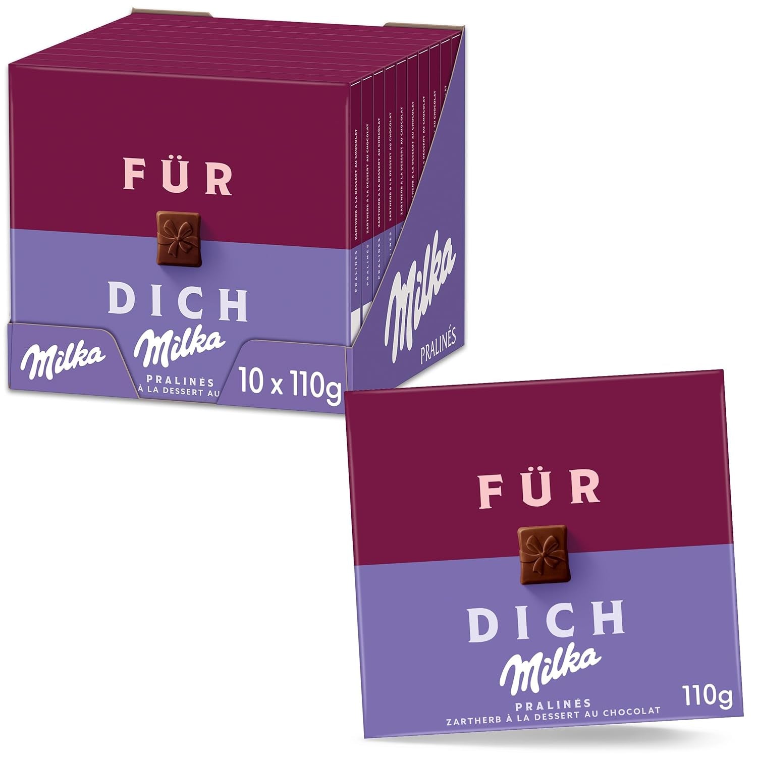 Praline Milka For You – Ciocolată cu lapte alpină cu umplutură fină de cremă de cacao – 10 x 110g