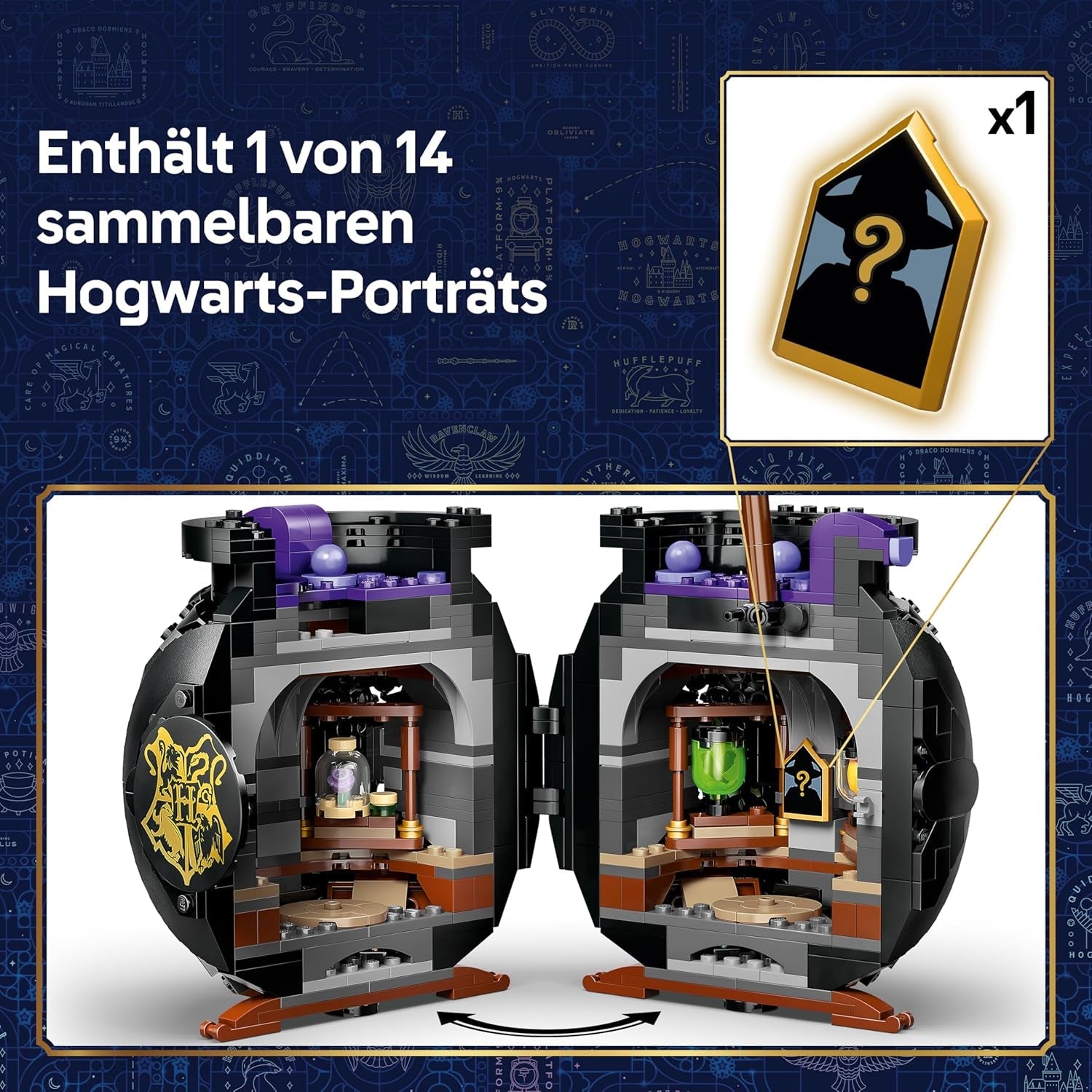 LEGO Harry Potter Kessel: Geheimes Klassenzimmer für Zaubertränke - DIY Set für Schreibtisch oder Schlafzimmer mit Patronus und Hermine und Snape Minifiguren - Geschenk für Kinder ab 10 Jahren - 76464