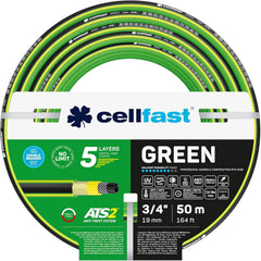 Furtun de grădină CELLFAST, furtun de apă cu 5 straturi, material textil dublu împletit cu bordură transversală, furtun de irigații, rezistent la UV, anti-alge, flexibil, 30 bar, 3,4 inci, 50 metri, verde