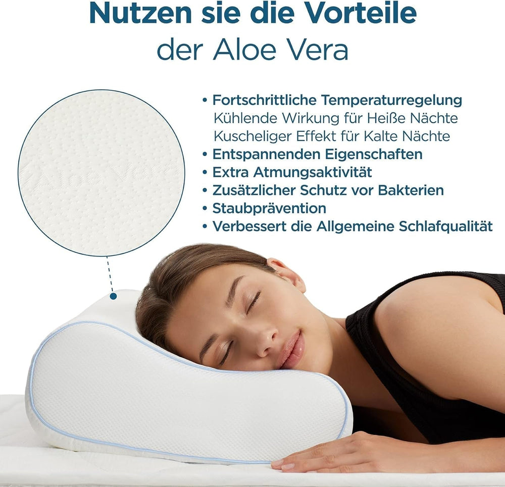 ORTHOVERSE pernă ortopedică - pernă de susținere a gâtului, pernă de dormit, pernă, pernă din spumă cu memorie, pernă, pernă pentru dureri de gât - înălțime reglabilă, acoperire aloe vera, ajutor medical Perne ortopedice cervicale Naty Shop
