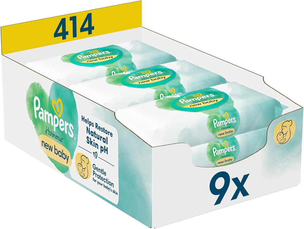 Șervețele umede Pampers Harmony Protect & Care, 18 pachete a câte 44 de șervețele fiecare = 792 de șervețele care ajută la restabilirea echilibrului natural al pH-ului pielii