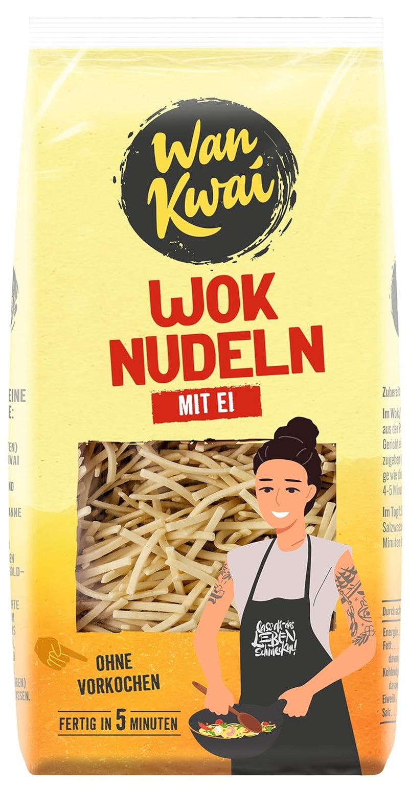 Tăiței Wan Kwai pentru wok 250g: Delicatese prăjite cu ouă adevărate, preparate într-o clipă pentru mâncăruri delicioase prăjite în tigaie. Simplu, gustos, asiatic! (Pachet de 5)