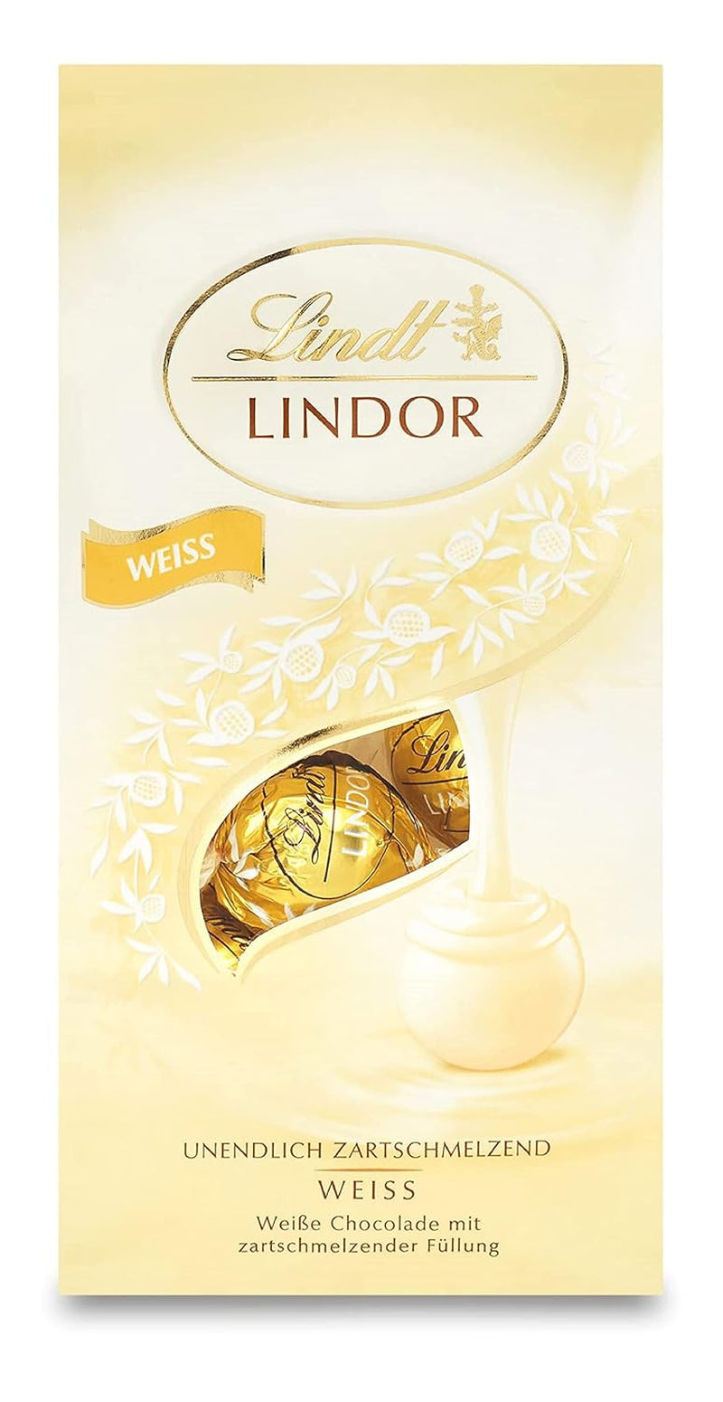 Bile de ciocolată albă Lindt LINDOR | Pungă de 137 g | Aprox. 10 biluțe de ciocolată albă cu umplutură care se topește în gură | Cadou de ciocolată | Cadou de ciocolată