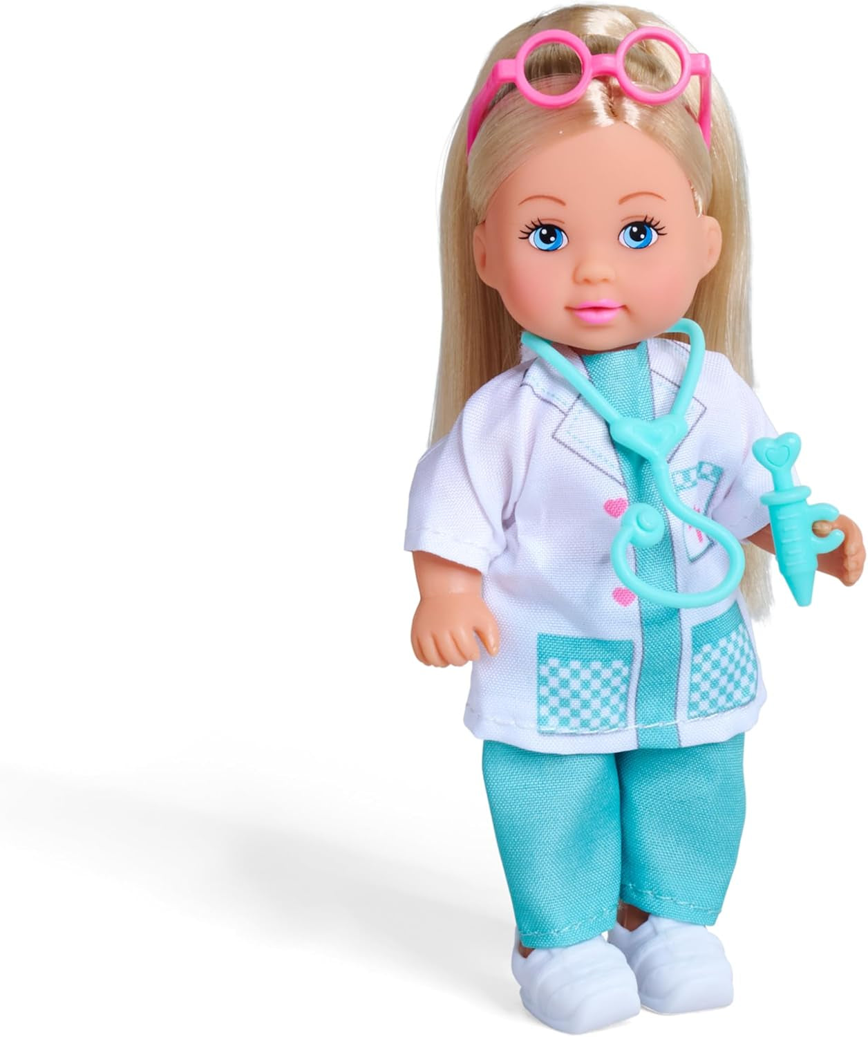 Simba Evi Love Pet Doctor – Puppe (12 cm) als Tierärztin mit Plüsch‑Tier & Arztzubehör, kreatives Rollenspiel für Kinder ab 3 Jahren