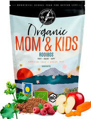 VITSTORM® BIO TEE Mom &amp; Kids – Ceai pentru femei și alăptare – Rooibos, mere, fenicul, melisă, alchemilla, căpșuni – Ceai relaxant - Fructat și delicios - Fără cofeină - Ceai din plante 100 g
