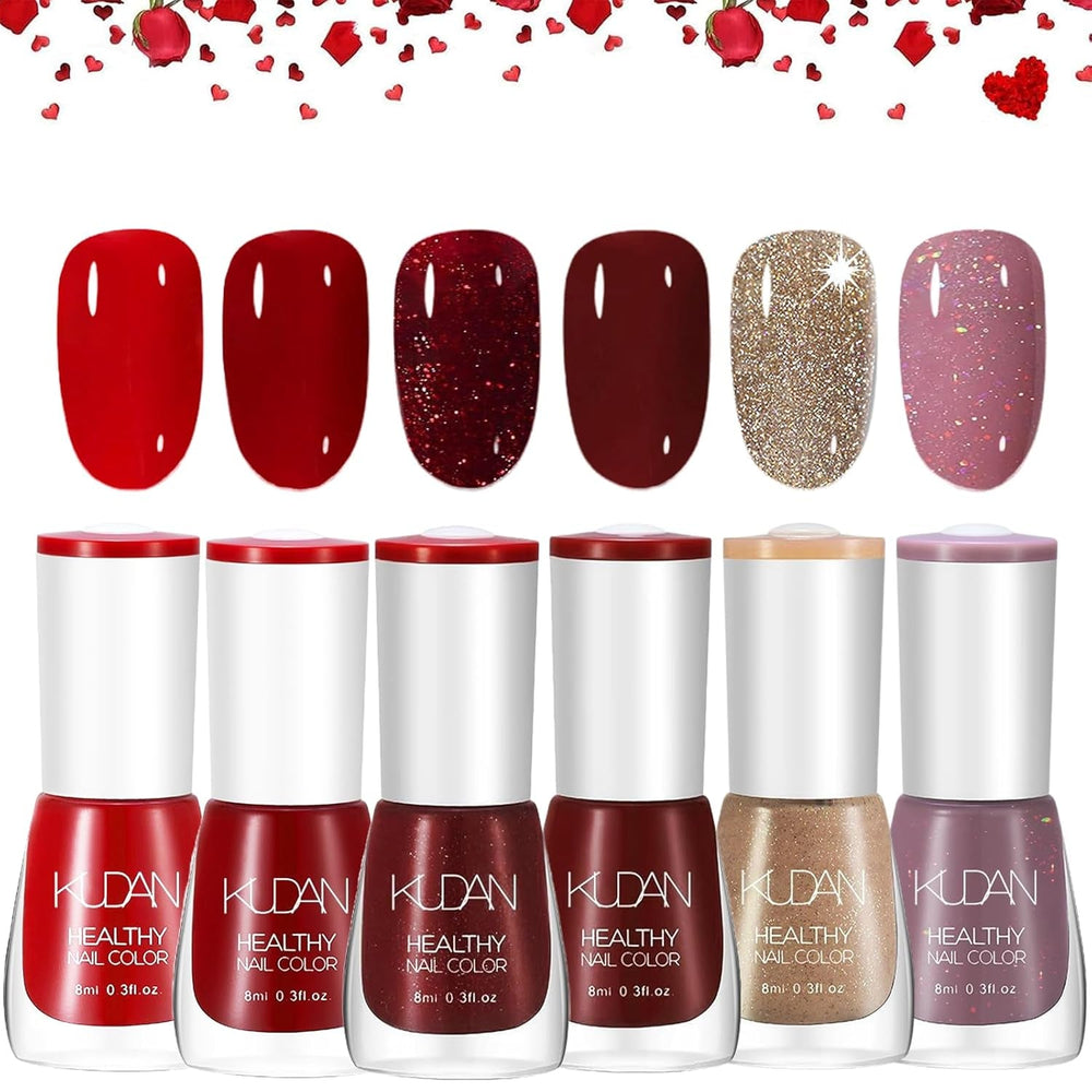 Set de ojă cu 6 piese - Oja roșie strălucitoare cu uscare rapidă și de lungă durată - Oja pe bază de apă non-toxică pentru saloane DIY, cadou de manichiură (Colorat A)