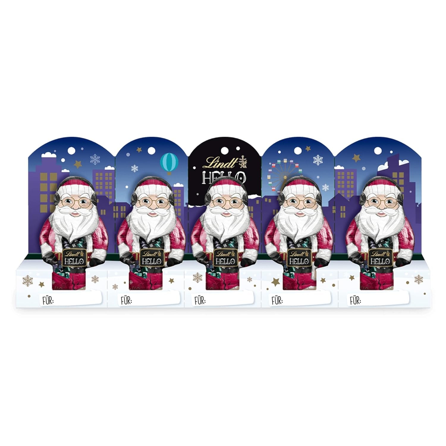 Lindt Chocolate | HELLO Mini Santa | 50g | 5 Mini Moși Moși (10g fiecare) din ciocolată fină cu lapte | Figurine de ciocolată de Crăciun pentru mici și mari