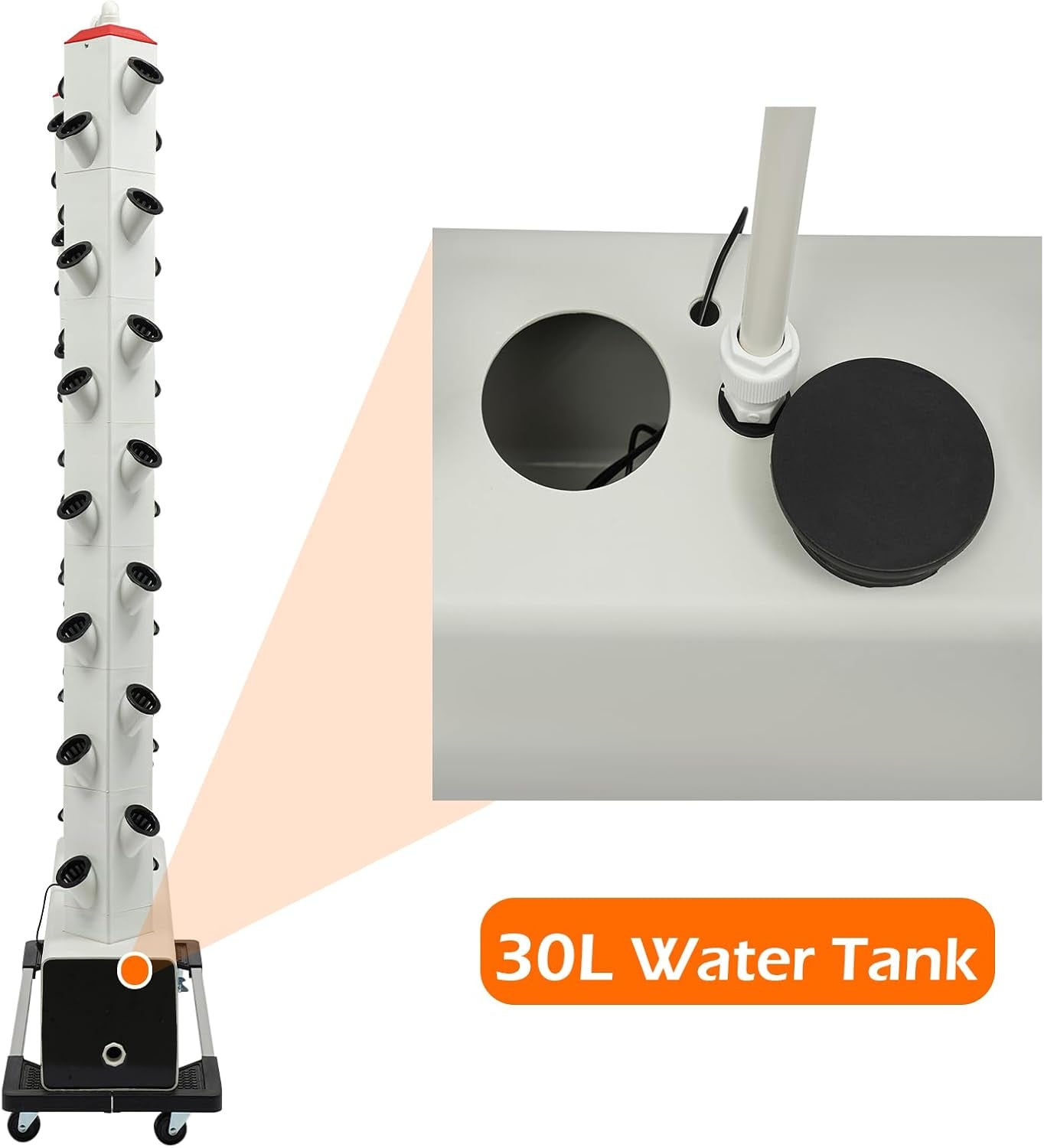 Sistem de creștere hidroponică cu 56 de capsule - Turn hidroponic vertical cu rezervor de apă de 30 l, sistem de creștere hidroponică pentru grădină, kit de creștere aeroponică pentru ierburi, fructe și legume