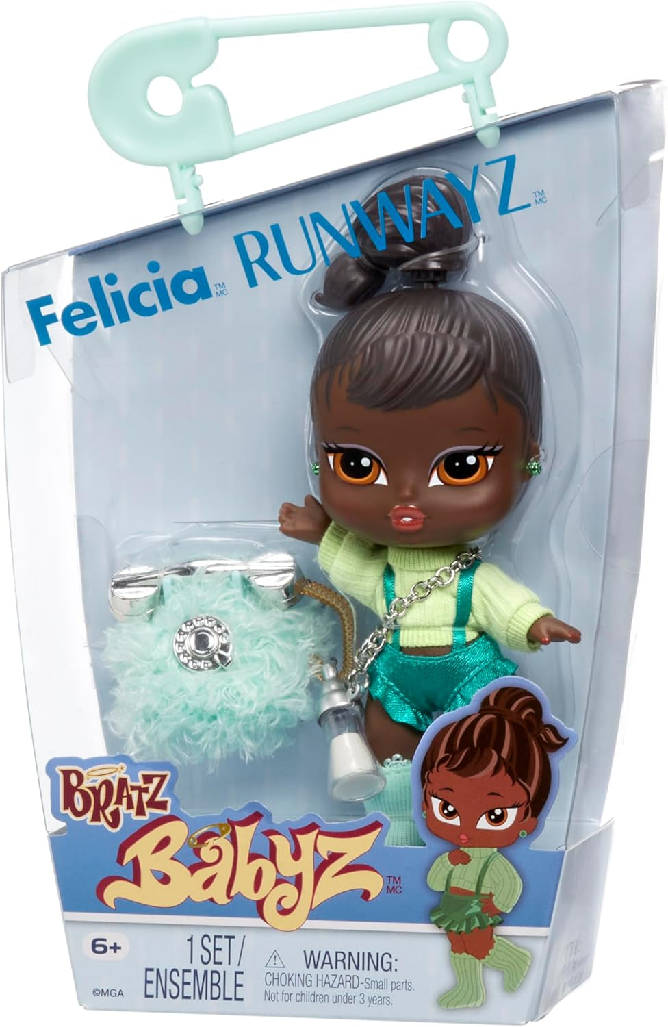 Bratz Babyz Runwayz Doll - Jade - 1 Sammel-Modepuppe mit Modischem Outfit, Niedliche Babypuppe mit einer Halskette, die Auch Als Schlüsselanhänger Dient - Kinderspielzeug - für Kids ab 6 Jahre