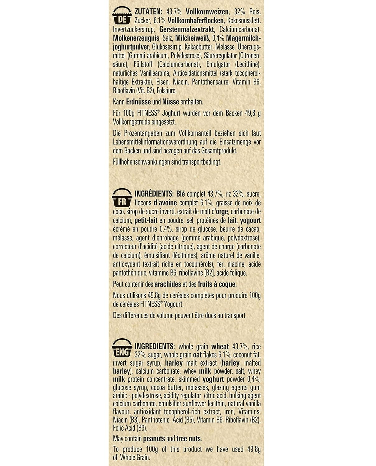 Iaurt Nestlé Fitness, cereale pentru micul dejun cu cereale integrale și aromă parțială de iaurt, pachet de 4 (4 x 350g)